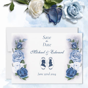 Save The Date Silhouette Botanique Gay Régence Bleu Romantique