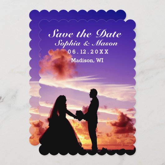 Save The Date Silhouette Bride & Groom Sunset Enregistrer la dat (Devant / Derrière)