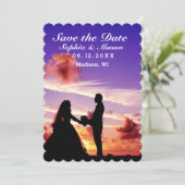 Save The Date Silhouette Bride & Groom Sunset Enregistrer la dat (Debout devant)