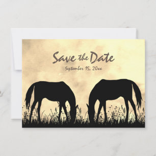 Save The Date Silhouette Chevaux Pâturage dans le champ Mariage 
