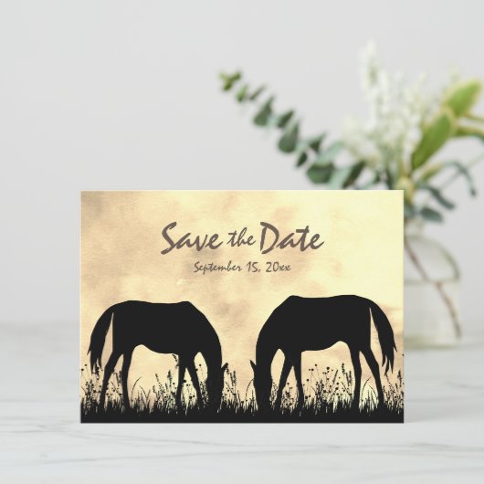 Save The Date Silhouette Chevaux Pâturage dans le champ Mariage (Debout devant)
