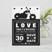 Save The Date Silhouette de moto noir et blanc Enregistrer la da (Debout devant)