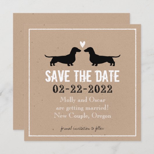 Save The Date Silhouettes de chien Dachshund pour mariage, Enreg (Devant / Derrière)