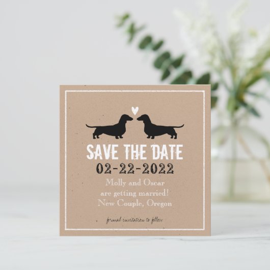 Save The Date Silhouettes de chien Dachshund pour mariage, Enreg (Debout devant)