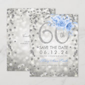 Save The Date Silver 60e anniversaire Lumières de reflet bleu (Devant / Derrière)