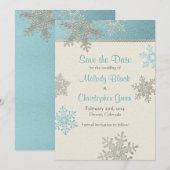 Save The Date Silver Blue Snowflake Mariage d'hiver Enregistrer  (Devant / Derrière)