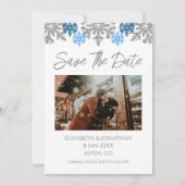 Save The Date Silver Blue Snowflakes Mariage d'hiver (Devant)
