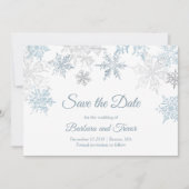 Save The Date Silver Blue Snowflakes Noël Mariage d'hiver (Devant)