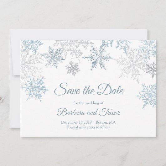 Save The Date Silver Blue Snowflakes Noël Mariage d'hiver (Devant)