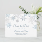 Save The Date Silver Blue Snowflakes Noël Mariage d'hiver (Debout devant)
