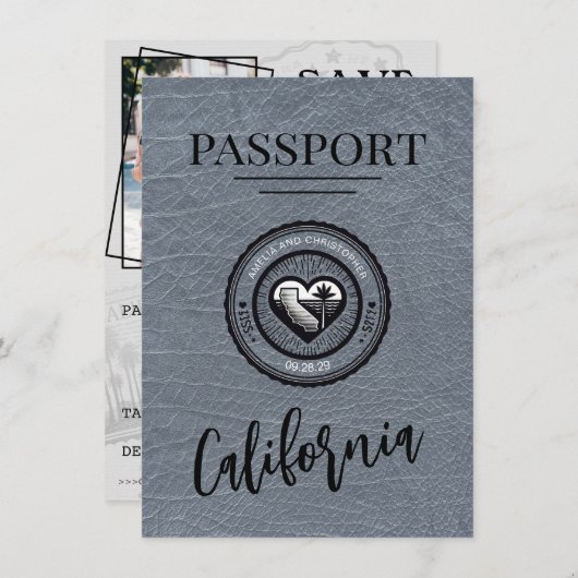 Save The Date Silver California Passport Enregistrer La Date (Devant / Derrière)