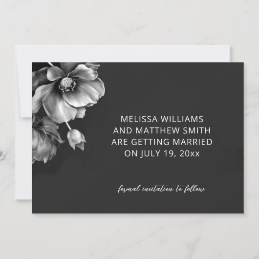 Save The Date Silver Flowers Black Wedding (Dos)