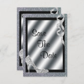Save The Date Silver Glittery Stiletto & Streamers 50e anniversa (Devant / Derrière)