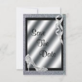 Save The Date Silver Glittery Stiletto & Streamers 55e anniversa (Devant)
