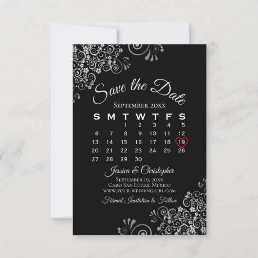 Save The Date Silver Grey Noir Simple Élégant Calendrier de mari (Devant)