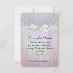 Save The Date Silver Lace Ribbon Lavender Pastel Enregistrer la