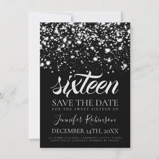 Save The Date Silver Midnight Glam Sweet 16 fête d'anniversaire (Devant)