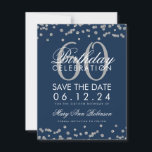 Save The Date Silver Navy Blue 60th Birthday Save Date Confetti<br><div class="desc">Elégant design "60th Birthday Party" avec Silver Faux Parties scintillant Confetti Marine Blue et nom personnalisé et détails texte. Facile à utiliser et facile à personnaliser. Commandez aujourd'hui !</div>