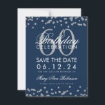 Save The Date Silver Navy Blue 60th Birthday Save Date Confetti<br><div class="desc">Elégant design "60th Birthday Party" avec Silver Faux Parties scintillant Confetti Marine Blue et nom personnalisé et détails texte. Facile à utiliser et facile à personnaliser. Commandez aujourd'hui !</div>