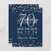 Save The Date Silver Navy Blue 70th Birthday Save Date Confetti (Devant / Derrière)