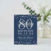 Save The Date Silver Navy Blue 80th Birthday Save Date Confetti (Debout devant)