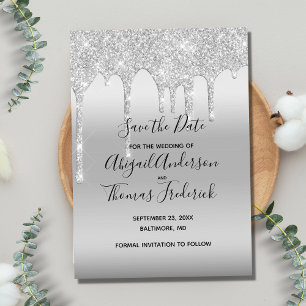 Save The Date Silver Parties scintillant Drip Glam Trendy Enregi