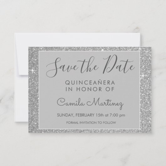 Save The Date Silver Sparkle Parties scintillant Quinceanera Enr (Dos)