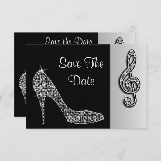 Save The Date Silver Stiletto & Treble Cleft 40e Enregistrer la  (Devant / Derrière)