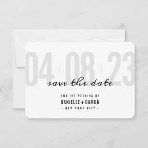 SAVE THE DATE simpel blokje modern bord grijs zwar RSVP Kaartje
