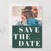 Save The Date Simple 1 Photo Bold Emerald Vert Mariage blanc (Devant)