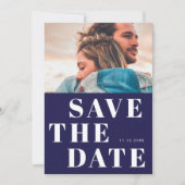 Save The Date Simple 1 Photo Bold Marine bleu et blanc Mariage (Devant)