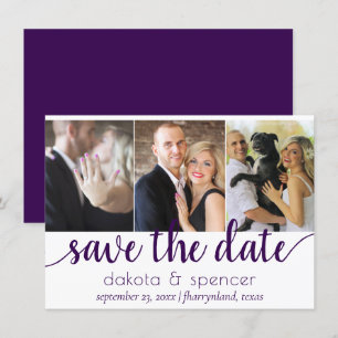 Save The Date Simple 3 photos Script Royal pourpre