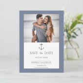 Save The Date Simple Ancre Naútíque Enregistrer la Date | Bleu P (Debout devant)