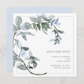 Save The Date Simple Aquarelle Bleu Floral Enregistrer La Date (Devant / Derrière)