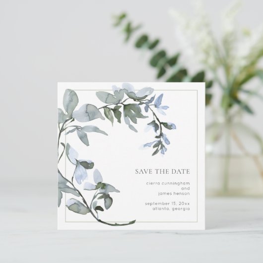 Save The Date Simple Aquarelle Bleu Floral Enregistrer La Date (Debout devant)