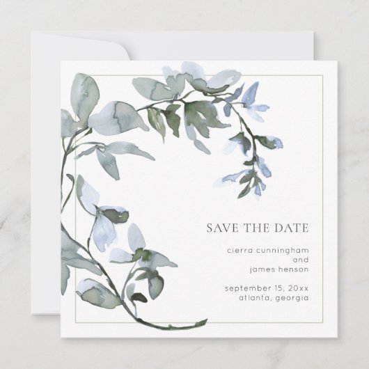 Save The Date Simple Aquarelle Bleu Floral Enregistrer La Date (Devant)