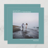 Save The Date Simple Artsy Minimal Carré photo Mariage Turquoise (Devant / Derrière)