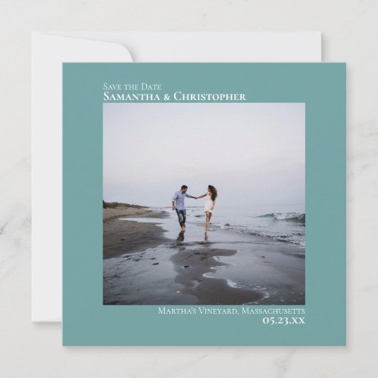 Save The Date Simple Artsy Minimal Carré photo Mariage Turquoise (Devant)