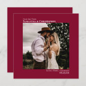 Save The Date Simple Artsy Minimal Photo Cranberry Red Mariage (Devant / Derrière)