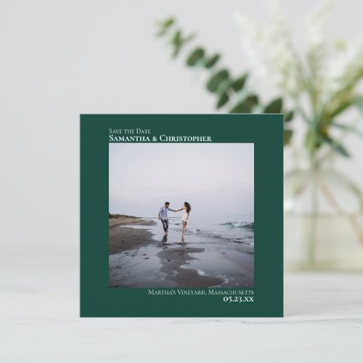 Save The Date Simple Artsy Minimal Photo Emerald Green Mariage (Debout devant)