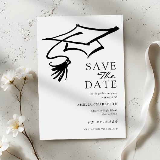 Save The Date Simple Black and White Graduation Party