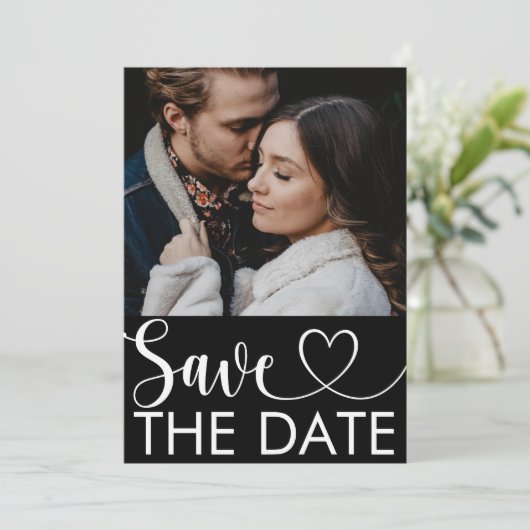 Save The Date Simple Black & White Photo Plat Enregistrer La Car (Debout devant)