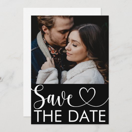 Save The Date Simple Black & White Photo Plat Enregistrer La Car (Devant / Derrière)