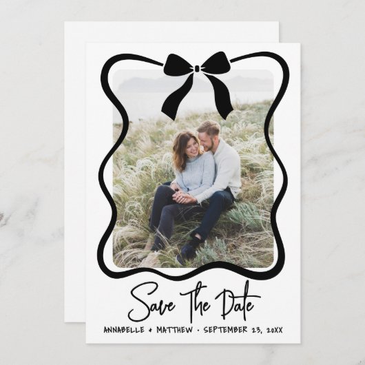 Save The Date Simple Black White Photo Wedding (Devant / Derrière)