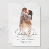Save The Date Simple blanc élégant Script Arch 2 Mariage photo (Devant)