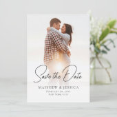 Save The Date Simple blanc élégant Script Arch 2 Mariage photo (Debout devant)