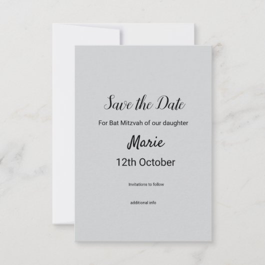 Save The Date simple blanc noir classique edi bat mitzvah (Devant)