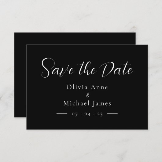 Save The Date Simple Blanc & Noir Script Enregistrer la Date (Devant / Derrière)