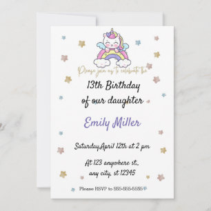 Save The Date Simple blanc Unicorne 13ème anniversaire invitatio