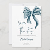 Save The Date Simple Blue Bow Birthday Quinceañera (Devant)